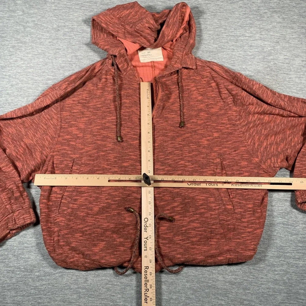 Free People Hoodie Womens XS Rust Red‎ Heathered Zip Up Drawstring Hem Pockets